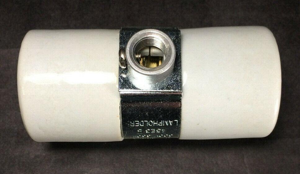 New Twin Medium Base Glazed Porcelain Lamp Socket w/ Double 1/8 IP Bushing Strap