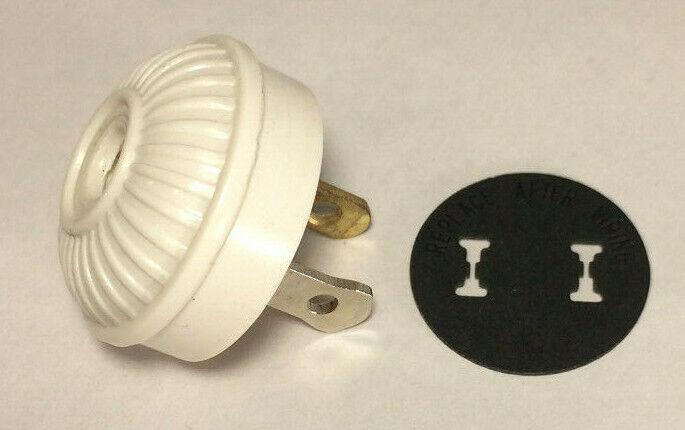 White Ribbed Embossed Early Electrical Style Plug for Antique Lamps + Insulator - Stone Door Lamps