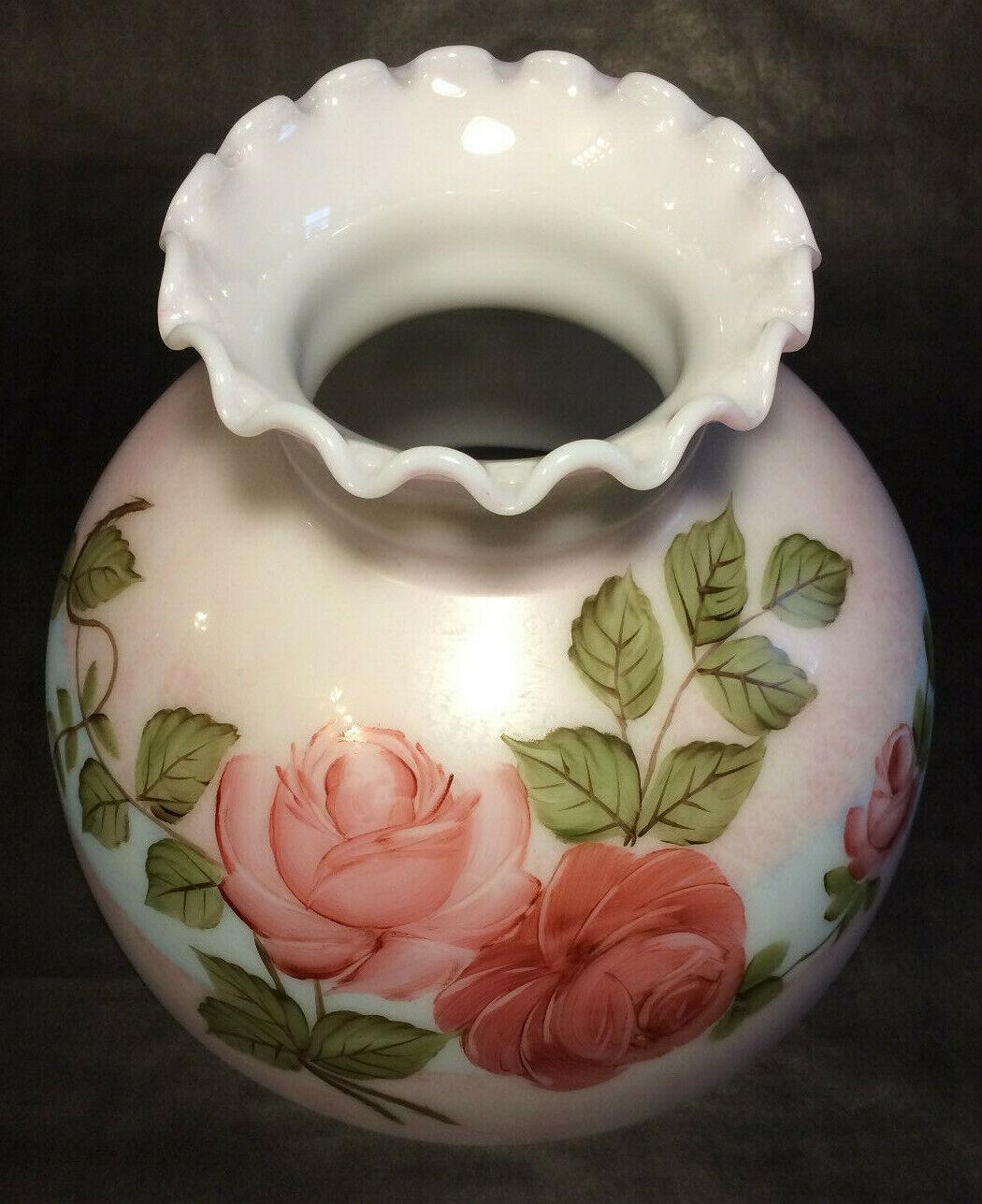 New 10" Hand Painted Student Shade W/ Queen Elizabeth Roses Mottled Carmine Tint - Stone Door Lamps