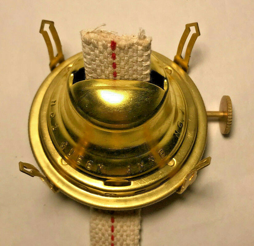 New #2 Solid Brass Queen Anne Oil Lamp Burner W/ Wick, For 3" Base Chimney OB622