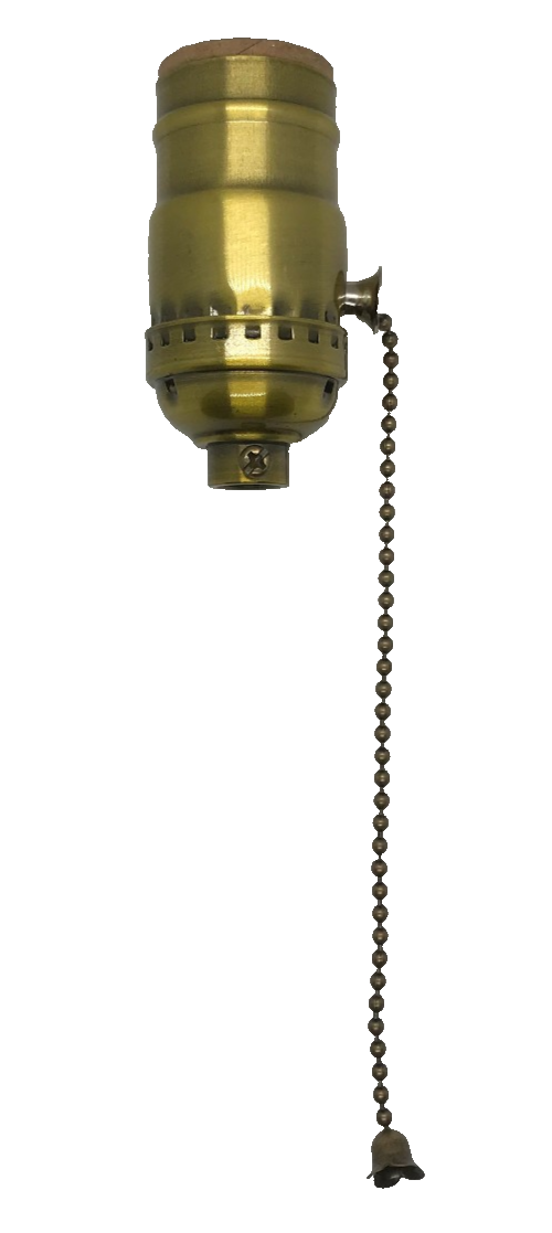 New On/Off Pull Chain Lamp Socket, Solid Brass, Antique Brass Finish #SO286A