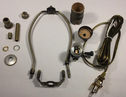 Table Lamp Wiring Kit W/ 10" Antique Finish Harp,3 Way Socket,Antique Brass Cord - Stone Door Lamps