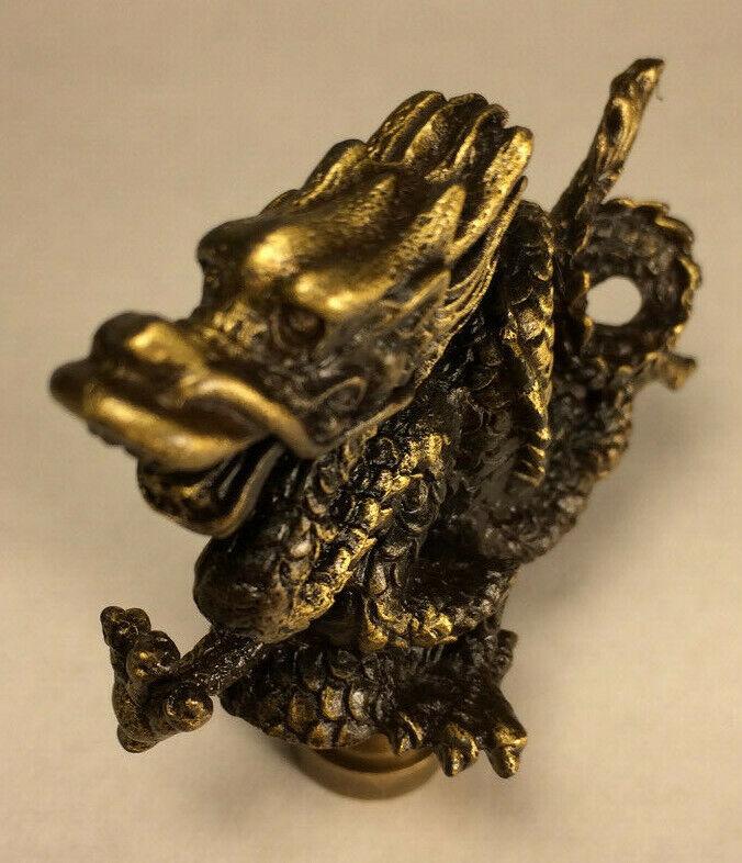 New 2 5/8" Oriental Dragon Cast Metal Lamp Harp Finial w/ Antique Finish #LF077A - Stone Door Lamps