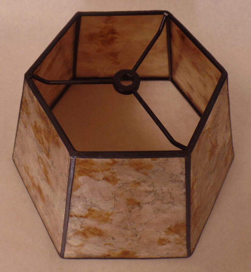 7" x 12" x 7 1/2" Onyx Color Hexagon Style Mica Bridge Floor Lamp Shade #703s - Stone Door Lamps