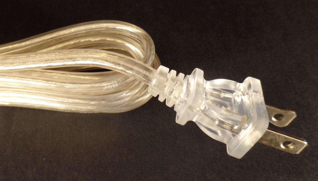 NEW 8' Clear Silver 18/2 Plastic Covered Lamp Cord Plug Set SPT - 2,U.L., #CS813 - Stone Door Lamps