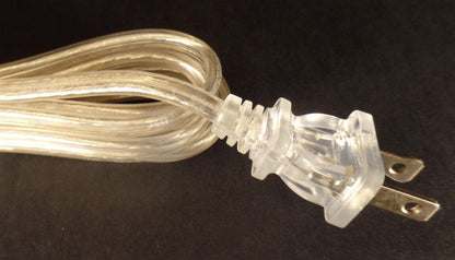 NEW 8' Clear Silver 18/2 Plastic Covered Lamp Cord Plug Set SPT - 2,U.L., #CS813 - Stone Door Lamps
