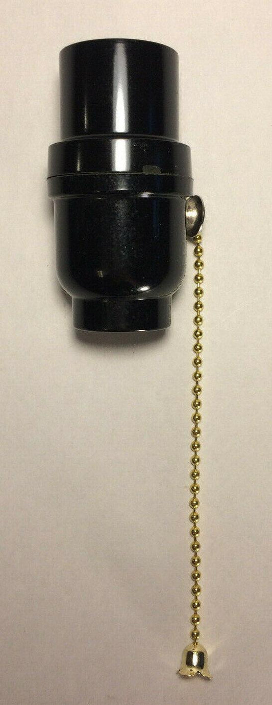 New Phenolic Bakelite Pull Chain Lamp Socket w/ Brass Chain, E26, #SO671 - Stone Door Lamps