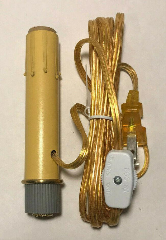 New 15/16" Candlestick Adapter Kit W/ 4" Antique Gold Candle Cover, 8' Gold Cord - Stone Door Lamps