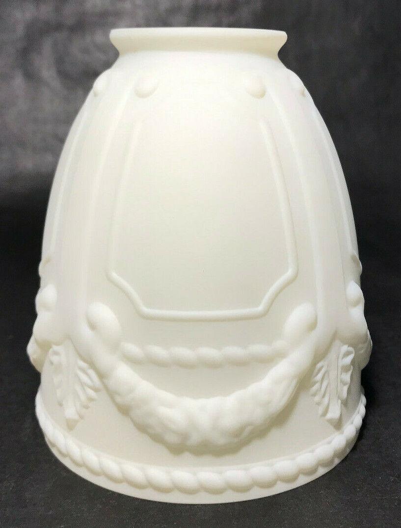 New Satin White Early Style Embossed Wreath Fixture Shade, 2 1/4" Fitter, #FS407 - Stone Door Lamps