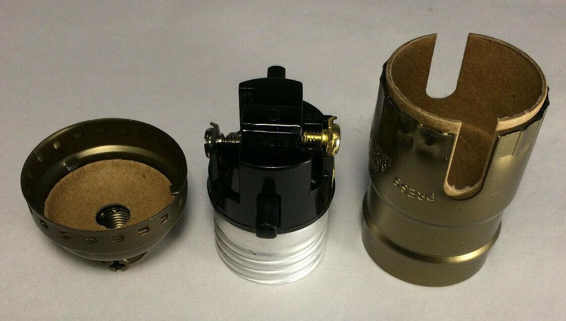 New On/Off Push - Thru Lamp Socket w/ Antique Brass Finish, Medium Base E26 CS341A - Stone Door Lamps