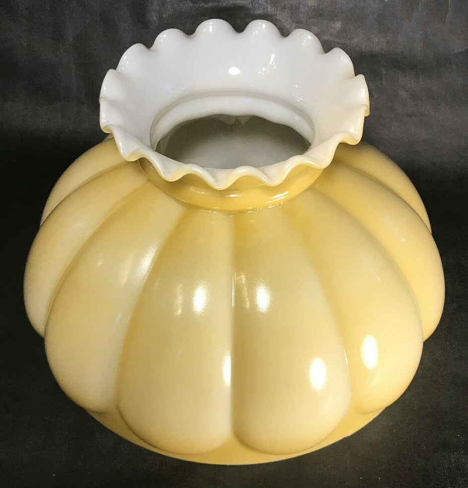 New 10" Melon Student Lamp Shade Opal Glass, Buff Nu-Gold Tint, Crimp Top SH537G