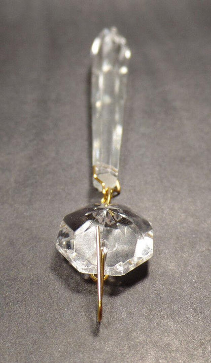 NEW 4" (100mm) LONG CLEAR CRYSTAL U - DROP PRISM W/ BRASS PINS, SOLD INDIVIDUALLY - Stone Door Lamps