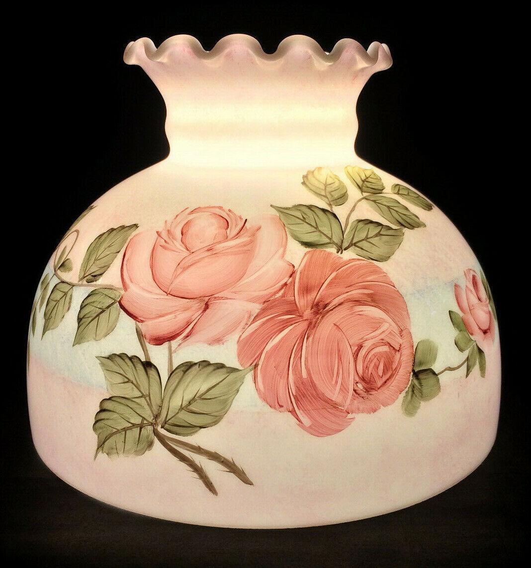 New 10" Hand Painted Student Shade W/ Queen Elizabeth Roses Mottled Carmine Tint - Stone Door Lamps
