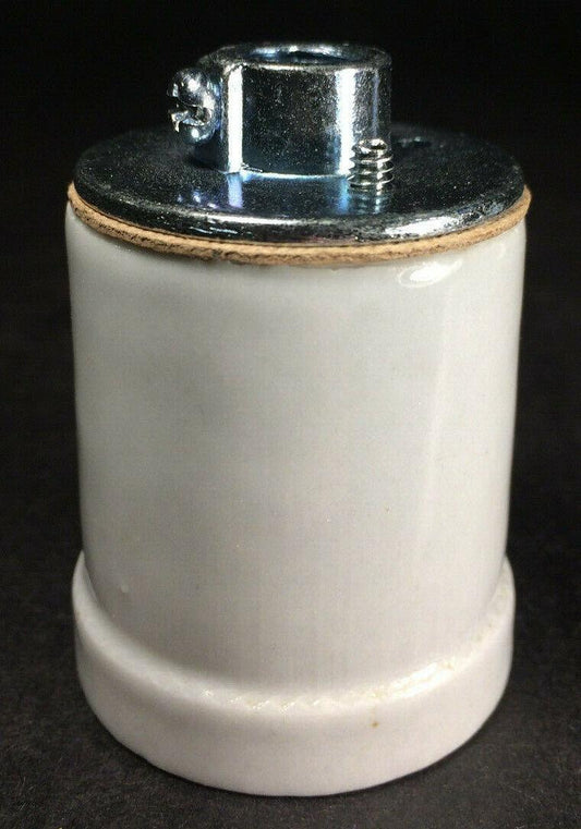 New Medium Base (E26) Keyless Glazed Porcelain Lamp Socket With Flange #PS712 - Stone Door Lamps