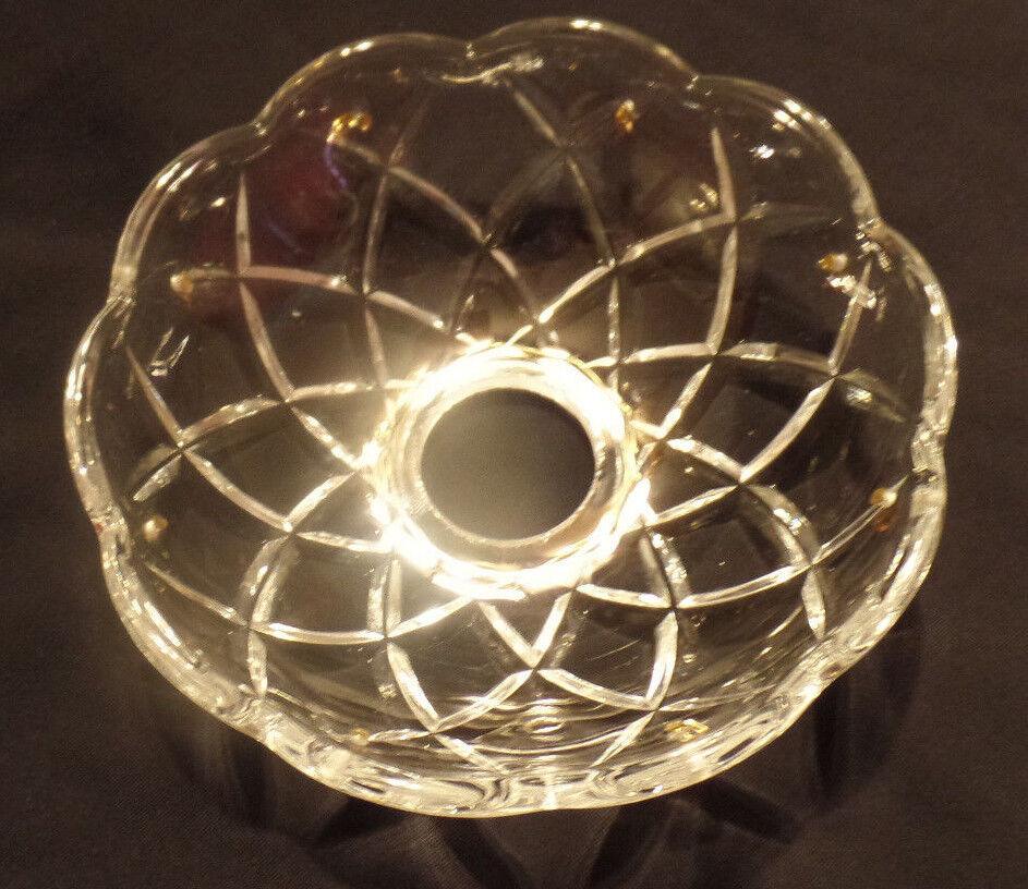 NEW 4" Pressed Glass Round Lamp Prism Chandelier Bobeche w/ 8 Brass Pins #BB909 - Stone Door Lamps