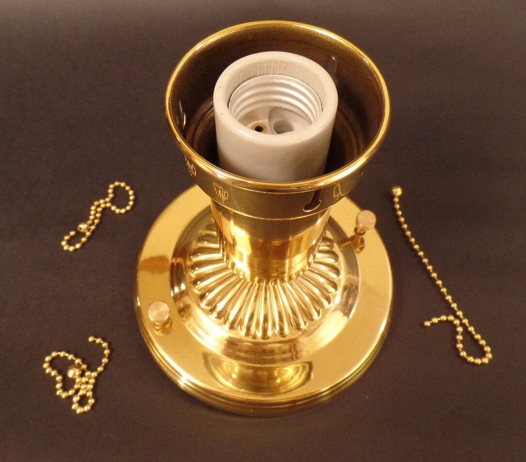 New Polished Brass Bead Chain 3 Hole Shade Ceiling Light Fixture Hardware Set - Stone Door Lamps