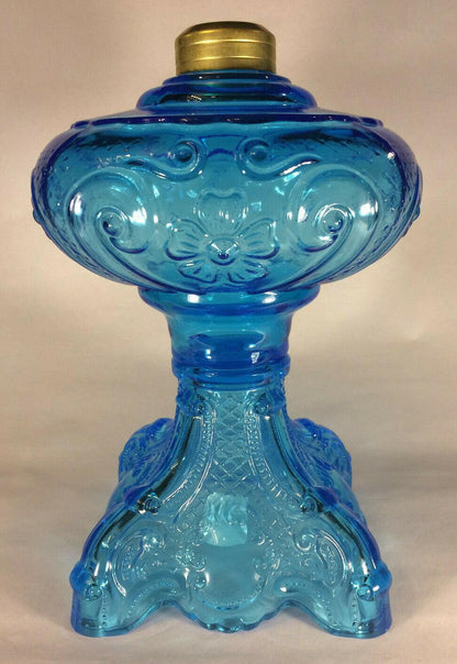 New 9 1/2" Princess Feather Light Blue Oil Kerosene Lamp Font, Victorian Era 500 - Stone Door Lamps