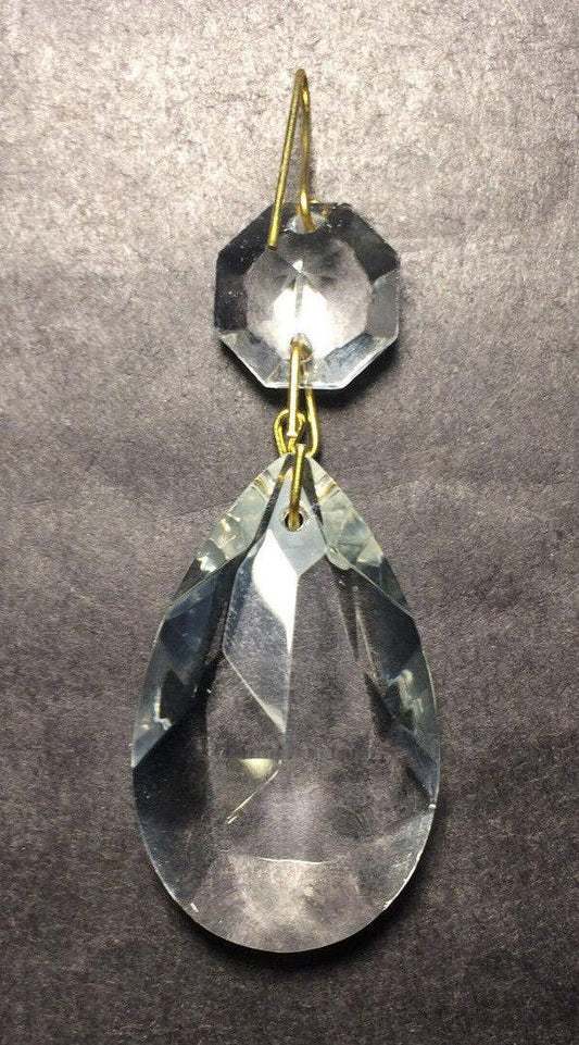 New 1 1/2" (38mm) Clear Glass Pendalogue Prism, Brass Pin Chandelier Lamp #PR090 - Stone Door Lamps