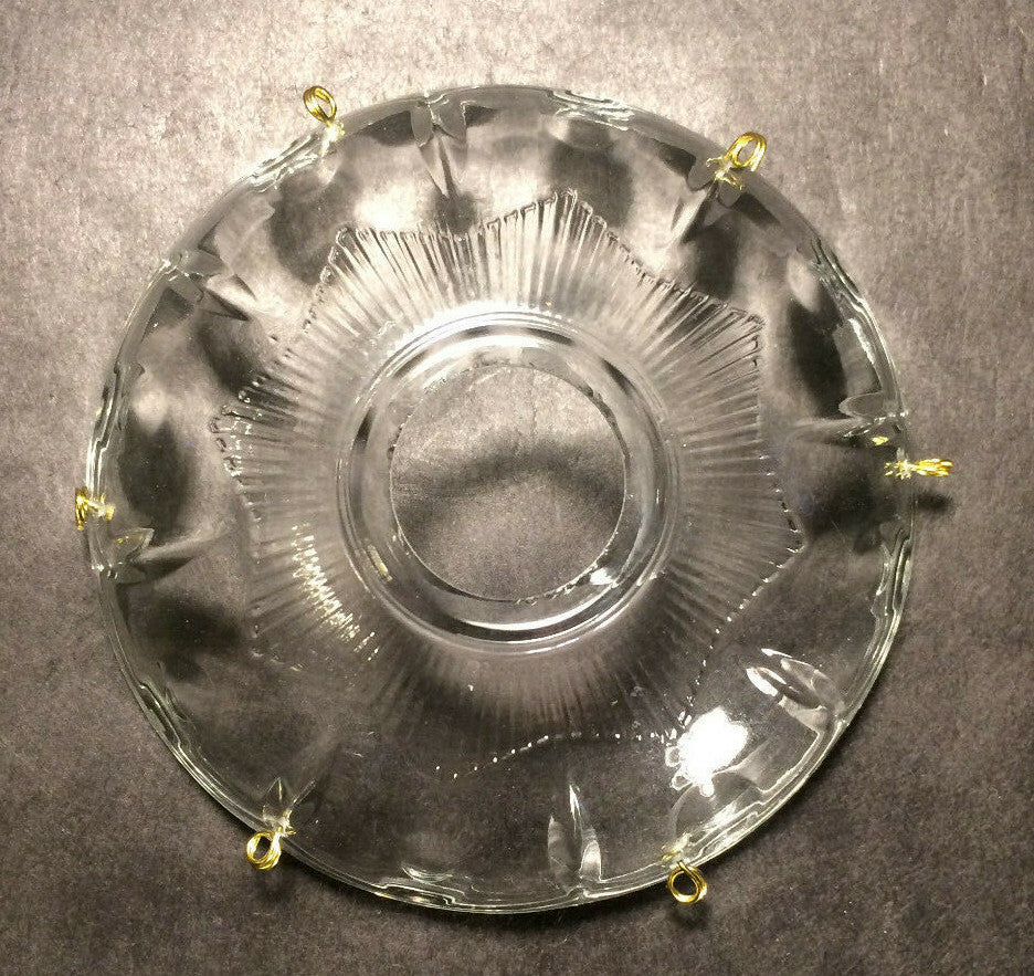 NEW 4" Pressed Glass Round Lamp Prism Chandelier Bobeche w/ 6 Brass Pins #BB922