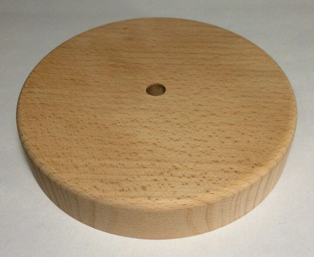 New 6" Modern Style Disc Shaped Rustic Wooden Lamp Base W/ Wire Way Hole #WB314U - Stone Door Lamps