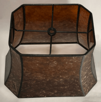New Rectangle Mica Lamp Shade, Antique Amber Cut Corner, Copper Foil Frame #710M - Stone Door Lamps