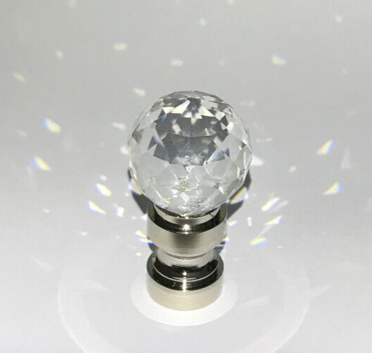 New 1 9/16" Lead Crystal Lamp Finial With Nickel Finish Base, 1/4-27F, #CF142N