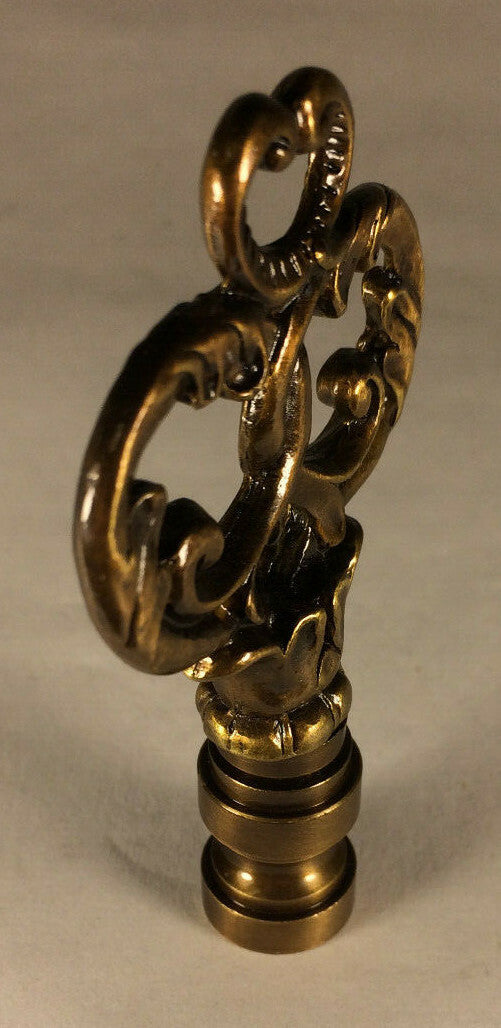 New 3" Victorian Style Cast Metal Lamp Harp Finial w/ Antique Finish, #LF075A