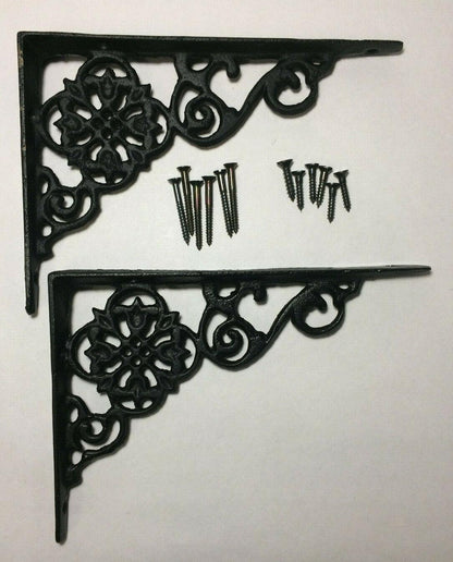 One Pair of New Pennsylvania Dutch Motif Cast Iron Shelf Brackets 6.5" Long #621 - Stone Door Lamps