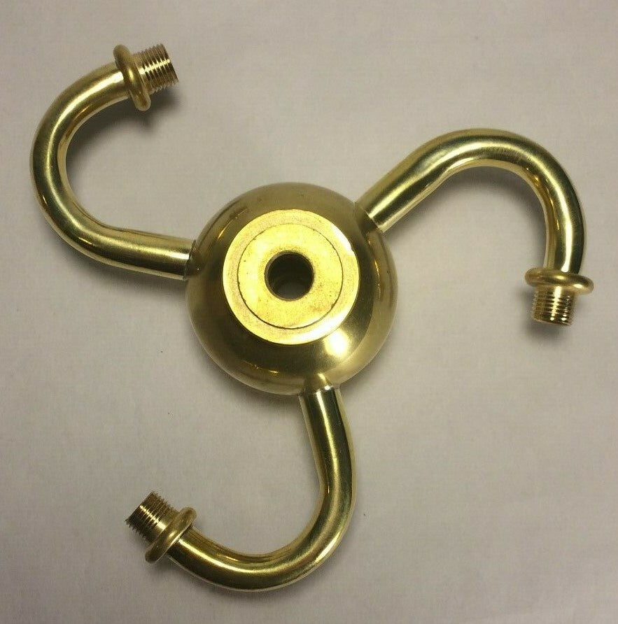 New 3 Spiral Arm Heavy Unfinished Brass Lamp Cluster, 5" Across 1/8F #LC459U