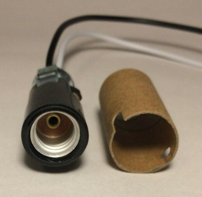 New 2" Phenolic E12 Keyless Candelabra Socket, 10" Wire Leads, 1/8 IP Hickey - Stone Door Lamps