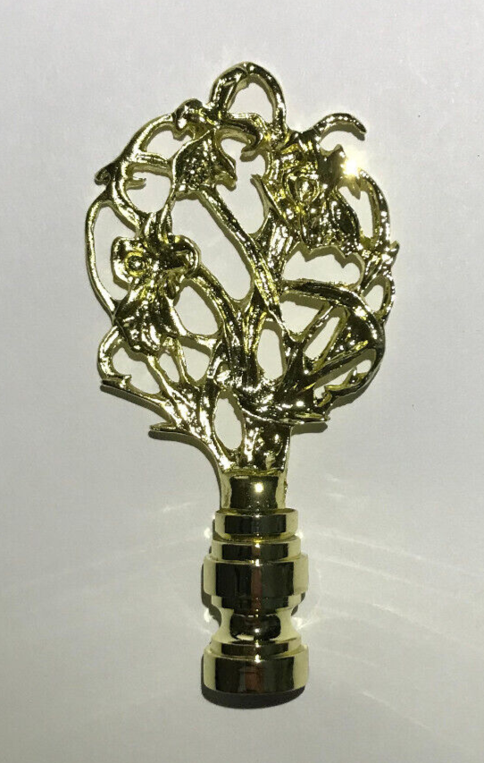 New 3 1/8" Brass Vine Design Lamp Finial, Polished & Lacquered, 1/4-27F #BF080