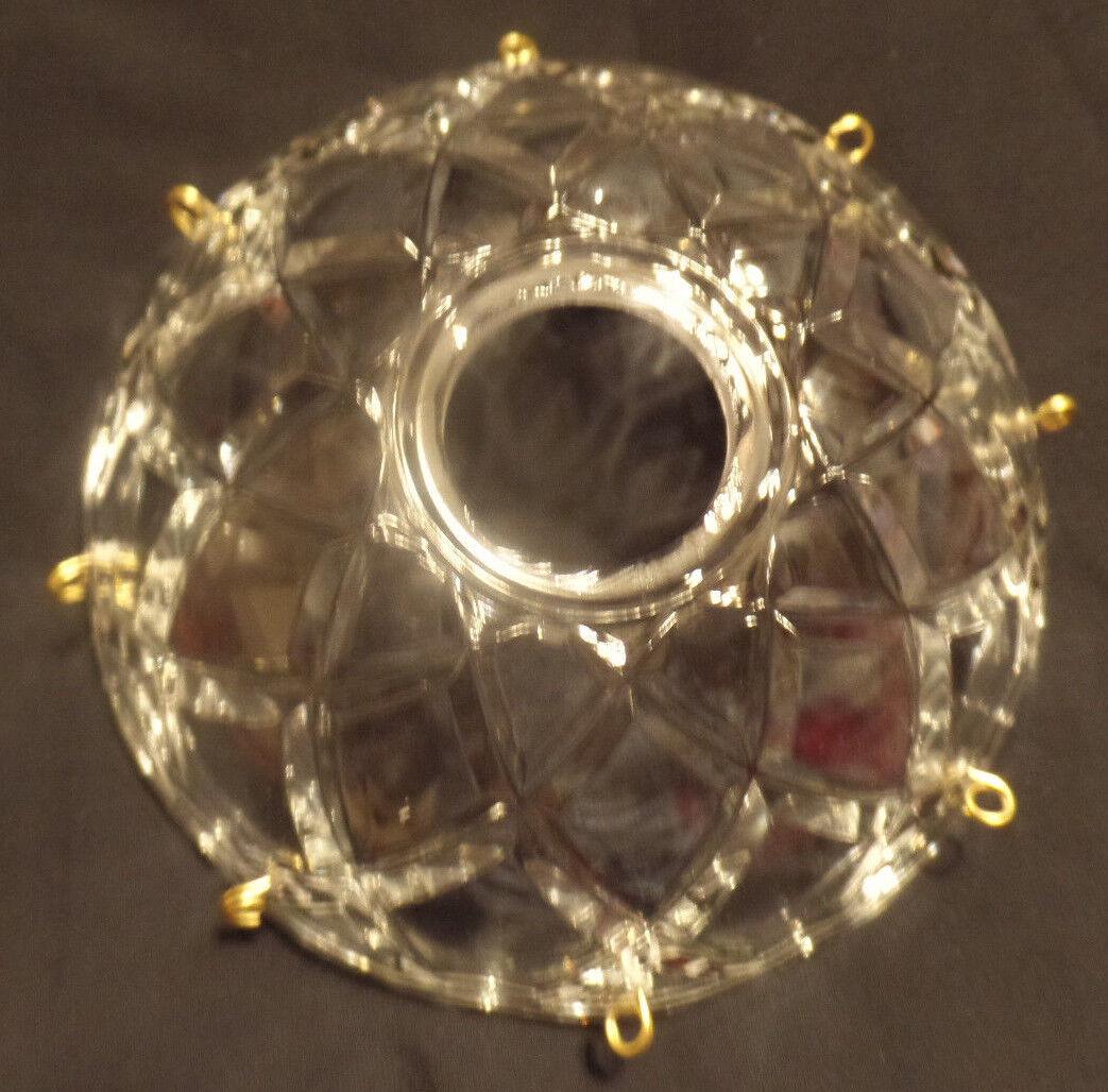 NEW 4" Pressed Glass Round Lamp Prism Chandelier Bobeche w/ 8 Brass Pins #BB909 - Stone Door Lamps