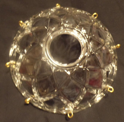 NEW 4" Pressed Glass Round Lamp Prism Chandelier Bobeche w/ 8 Brass Pins #BB909 - Stone Door Lamps