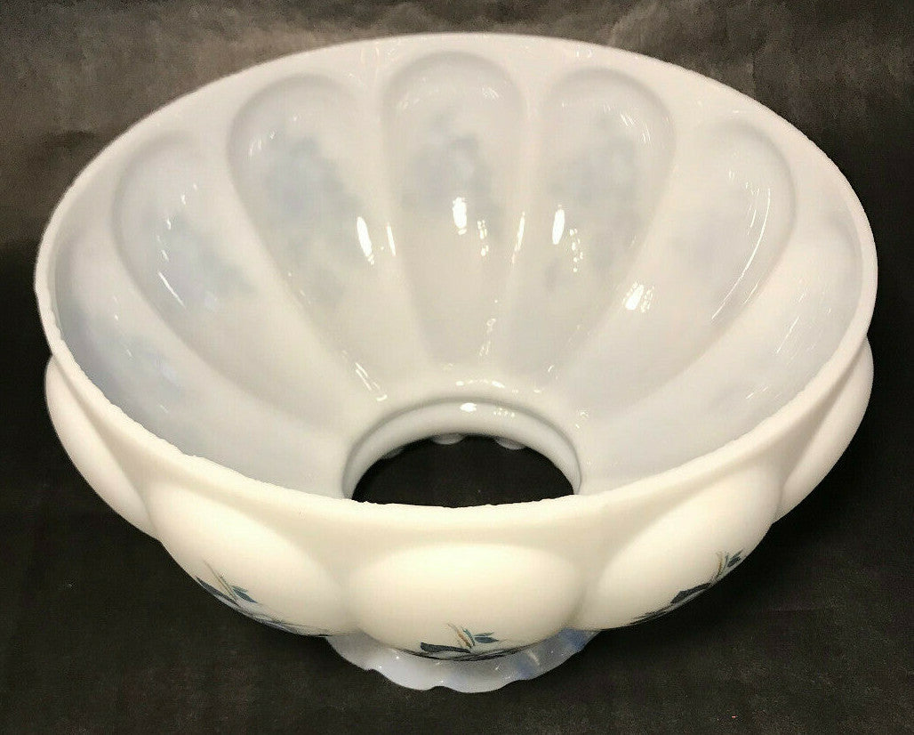 New 10" Crimped Melon Student Lamp Shade, Painted Sapphire Roses Scene Blue Tint