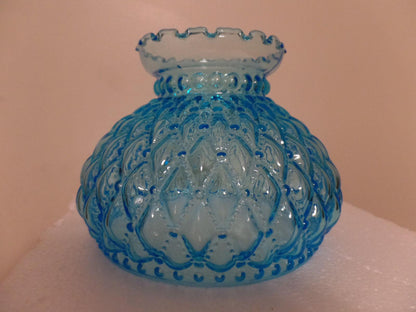 NEW 7" Diamond Quilted Light Blue Glass Oil Student Lamp Shade Crimp Top #PS663 - Stone Door Lamps