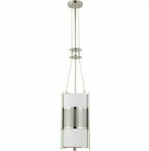Nuvo Diesel 1 Light Vertical Pendant Nickel Hanging Light W/ Gray Fabric Shade - Stone Door Lamps