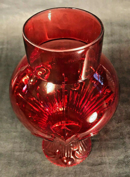 New 3" x 8 1/2" Ruby Embossed Glass Princess Feather Lamp Chimney, F/ #2 burner