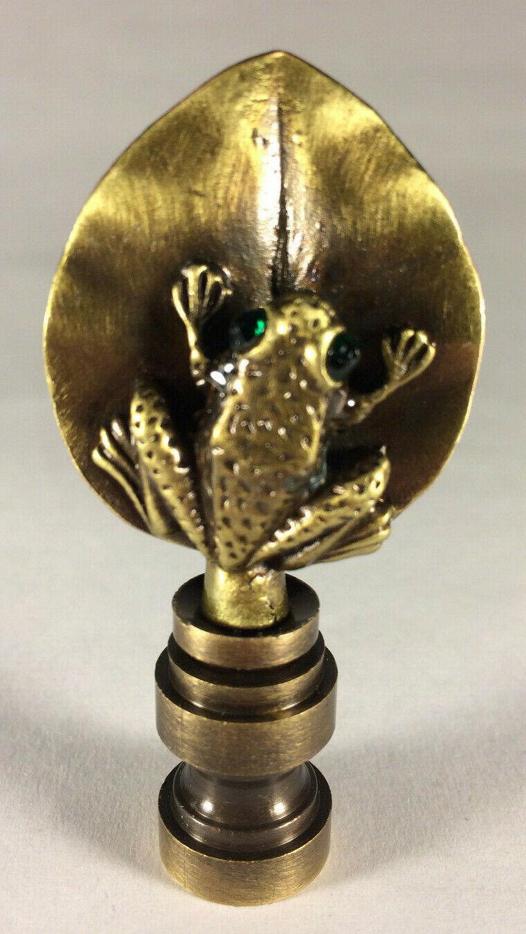 New 2 3/8" Tree Frog Cast Metal Lamp Harp Finial, Antique Finish 1/4 - 27F #LF239A - Stone Door Lamps