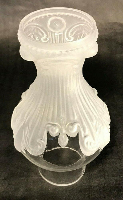 New 2.5" x 8 1/4" Frosted & Clear Embossed Glass Princess Feather Lamp Chimney 