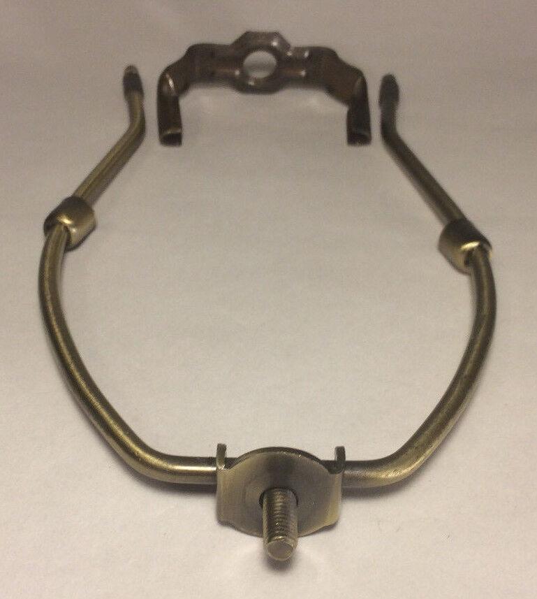 6" Heavy Duty Antique Finish Brass Lamp HARP Shade Holder + Base, Lamp Repair - Stone Door Lamps