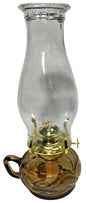 New Amber Glass United Hearts Finger Oil Lamp w/ Brass Plated Burner & Chimney - Stone Door Lamps