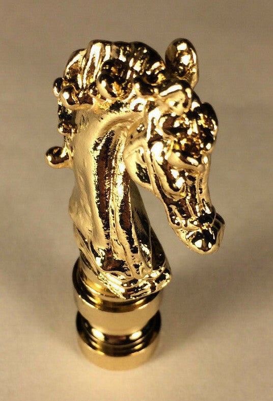 New 2 1/4" Solid Brass Knight Horse Lamp Harp Finial, Polished & Lacquered LF122