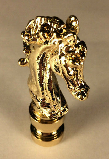 New 2 1/4" Solid Brass Knight Horse Lamp Harp Finial, Polished & Lacquered LF122
