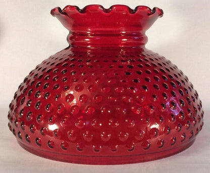 New 10" Ruby Red Stained Hobnail Glass Student Lamp Shade, Crimp Top, USA SH150R