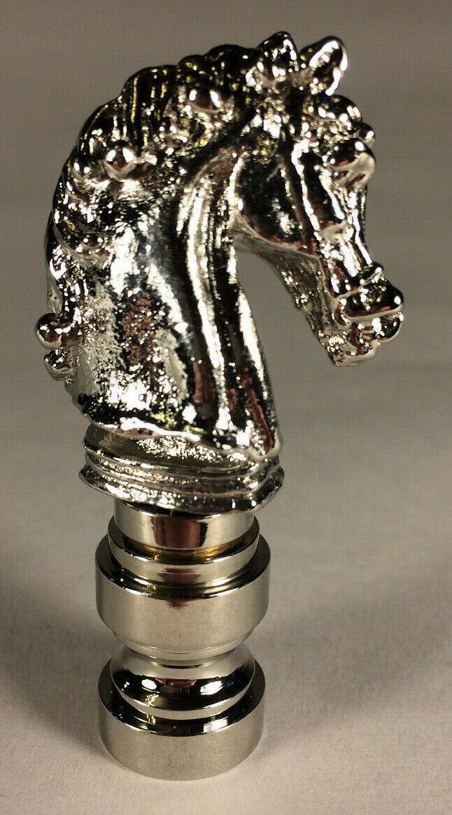 New 2 1/4" Knight Horse Cast Metal Lamp Harp Finial, Nickel Finish #LF122N - Stone Door Lamps