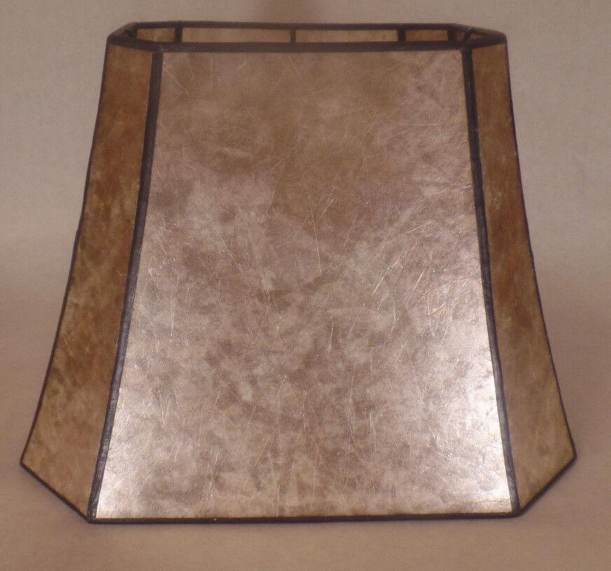 New Rectangle Mica Lamp Shade Parchment Color Cut Corner Copper Foil Frame 707N - Stone Door Lamps