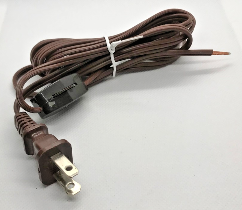 New 8 Foot Brown 18/2 Plastic Covered Lamp Cord Set SPT-1 w/ Rotary Switch CS750