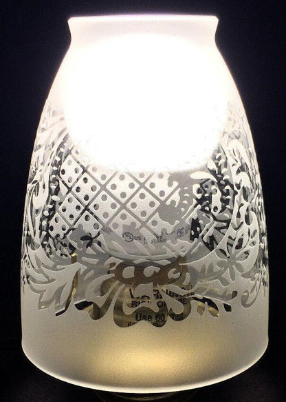 New 2 1/4" Fitter, 5" Ht. Venicia Satin Etched Fixture Shade With Clear Filigree - Stone Door Lamps