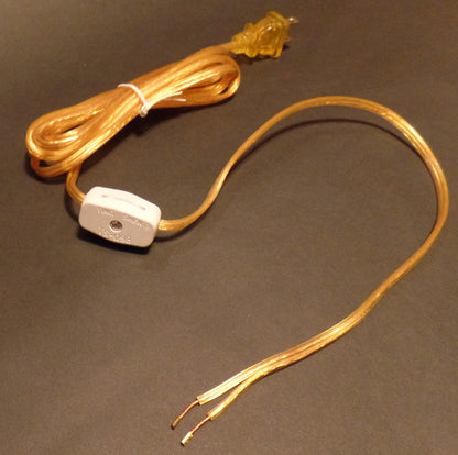 NEW 8 feet Clear Gold 18/2 Plastic Covered Lamp Cord Set SPT-2 w/ Rotary Switch