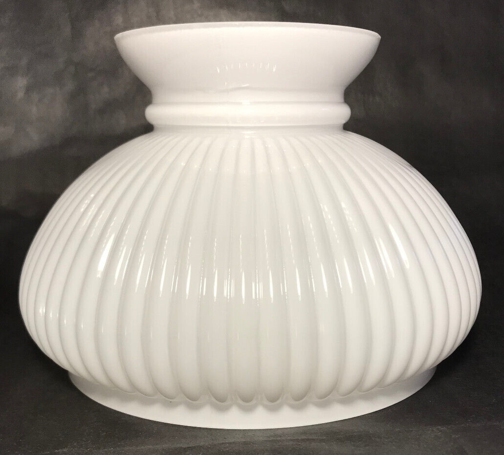 New 7" Clear Over Opal White Cased Glass Ribbed Student Lamp Shade #7S616C